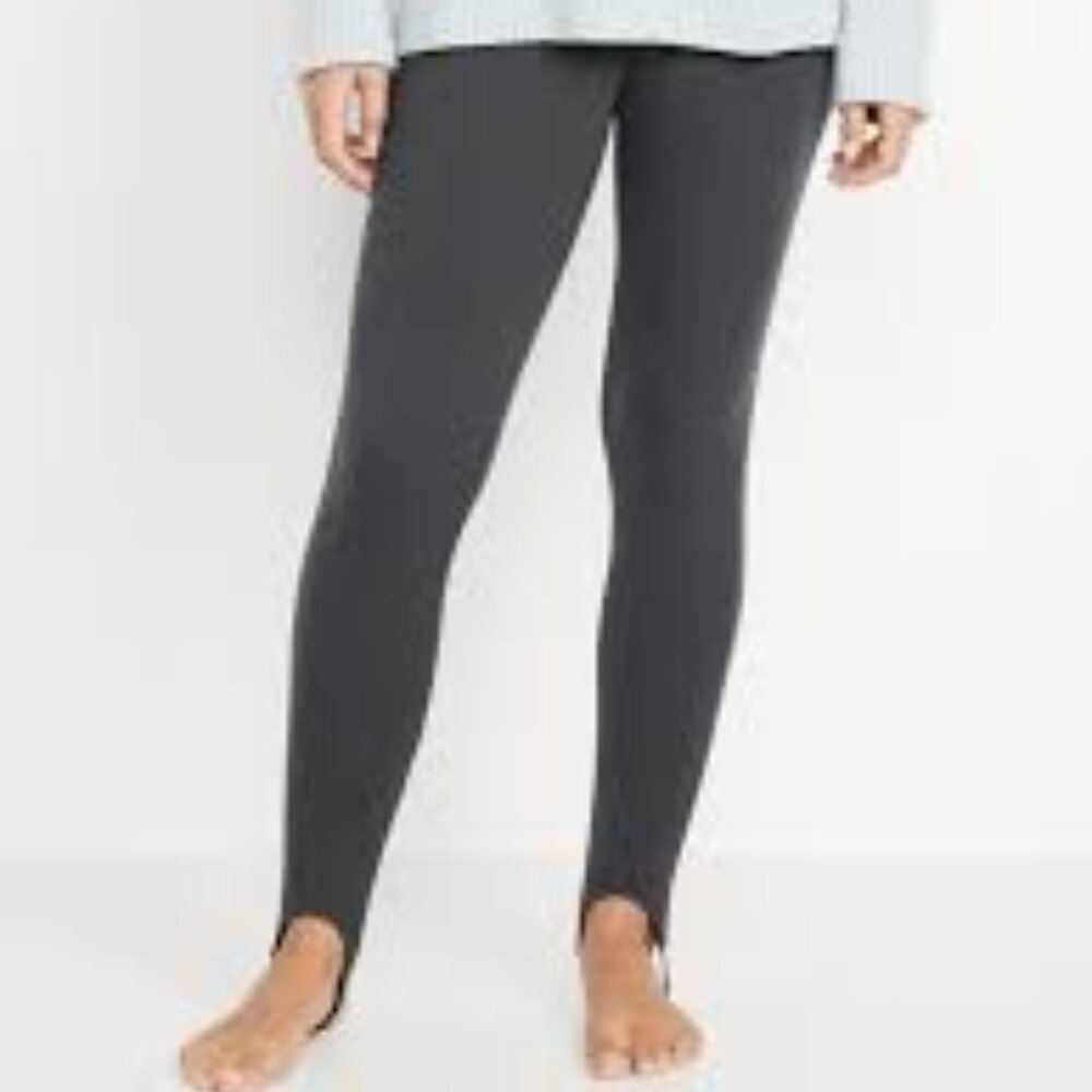 NEW Old Navy Panther Gray High Waisted Fleece Lined Stirrup Leggings